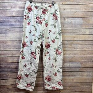 Garnet Hill DrawString Flannel PJ Bottoms Pink Cream Floral Size Medium